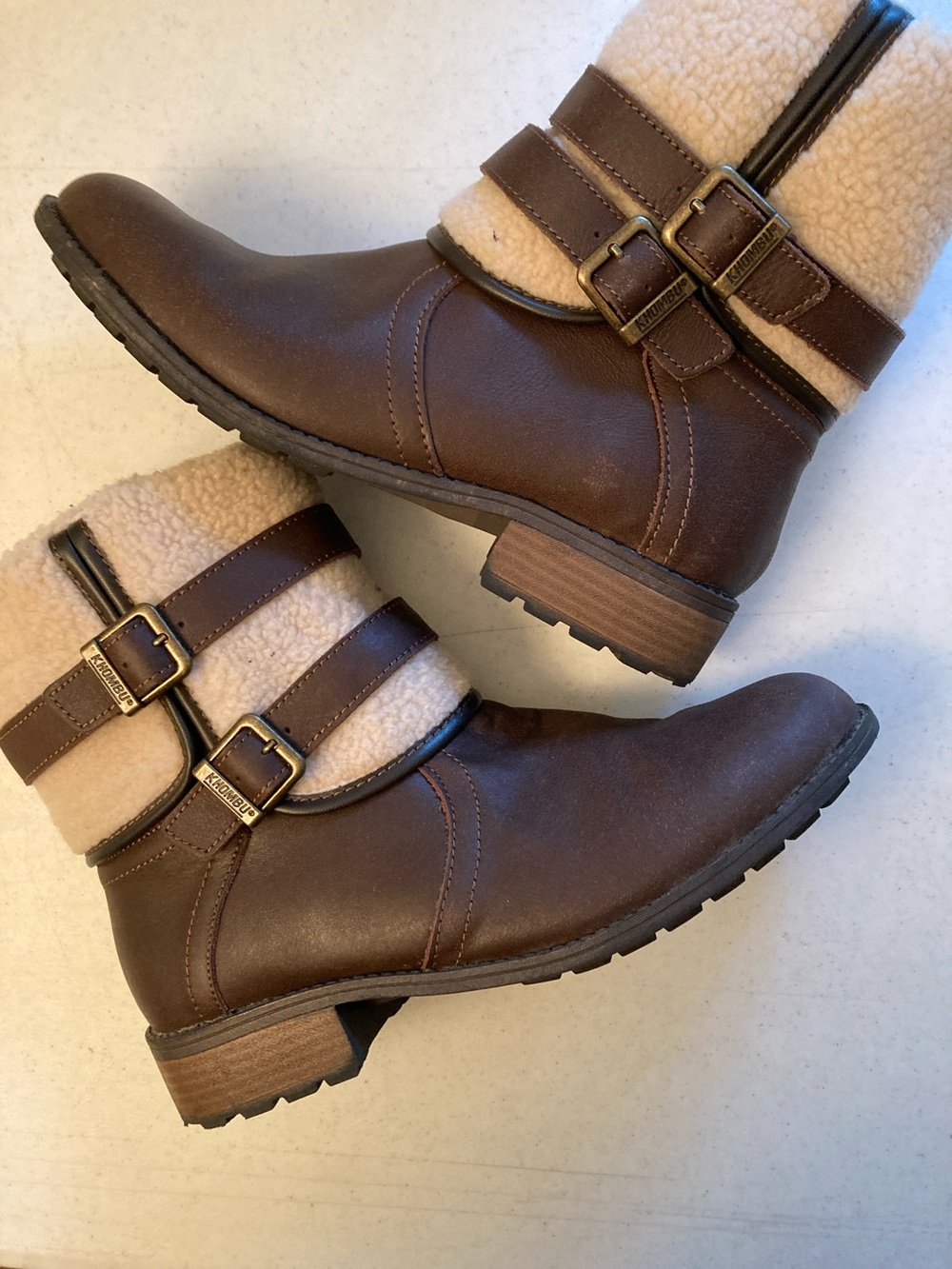 Khombu Leather Ankle Boots Faux-Shearling Lined